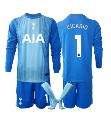 Tottenham Hotspur Guglielmo Vicario #1 Torwart Replik Auswärtstrikot Kinder 2025-26 Langarm (+ Kurze Hosen)